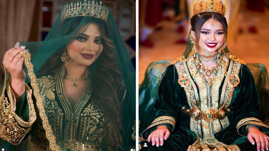 قفطان العروسة الأخضر يسطع بالأناقة والجمال في ليلة الحناء