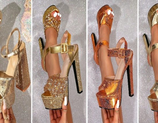 الصنادل الذهبية بالكعب العالي خيار المرأة الأنيقة