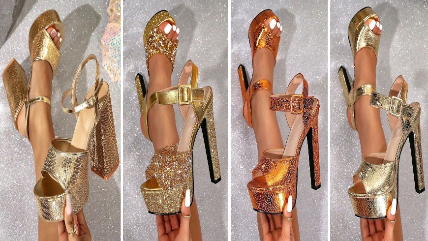 الصنادل الذهبية بالكعب العالي خيار المرأة الأنيقة